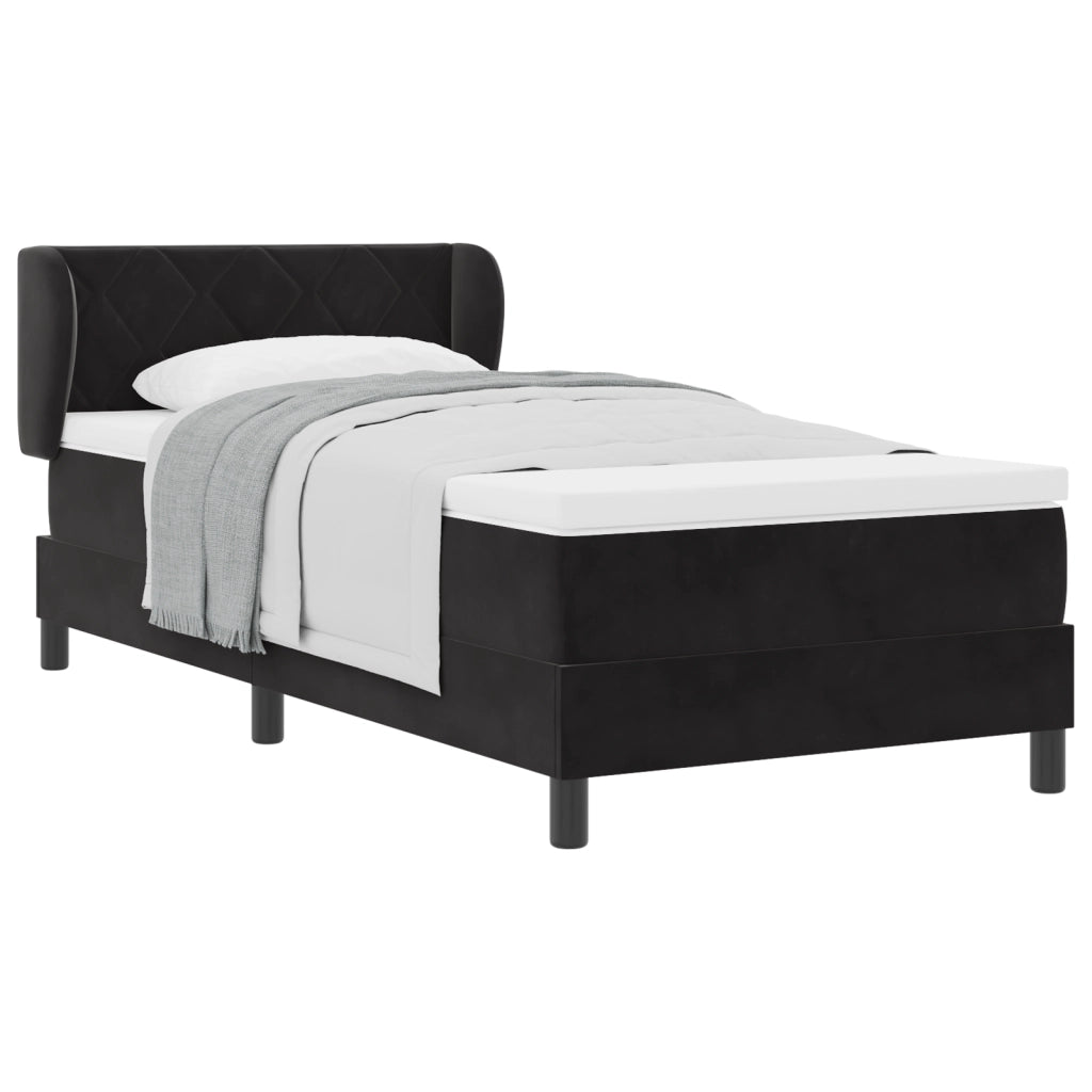Letto Box Spring con Materasso Nero 90x190 cm Velluto
