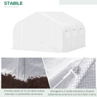 Serra per Orto a Tunnel con 6 Finestre e Porta Avvolgibile, Serra da Giardino a Tunnel in PE con Tubi in Metallo, per Piante e Frutto, 4.5x3m, Bianco