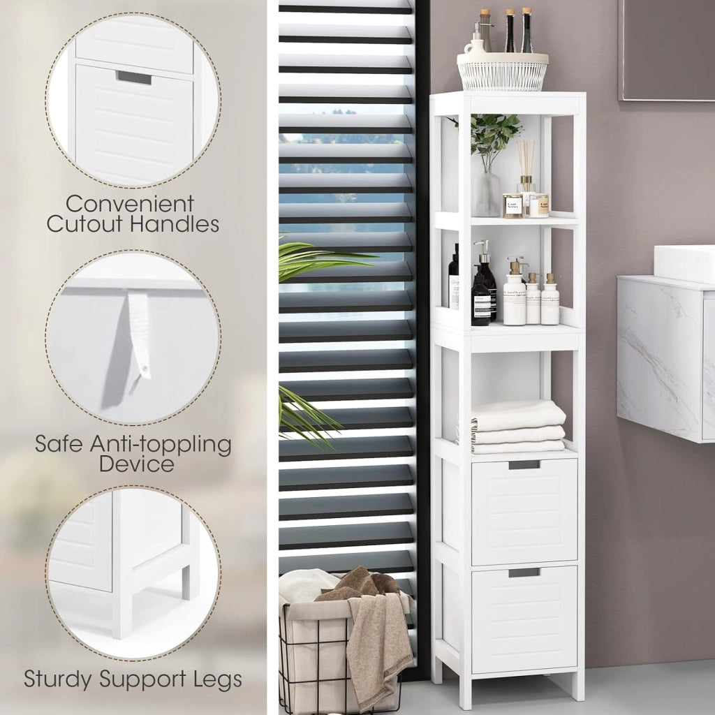 Mobile Lavatrice Salvaspazio Colonna Bagno, Armadietto Lavatrice Moderno Bianco, Scaffale Multiuso e Elegente, 144,5 x 30 x 30 cm
