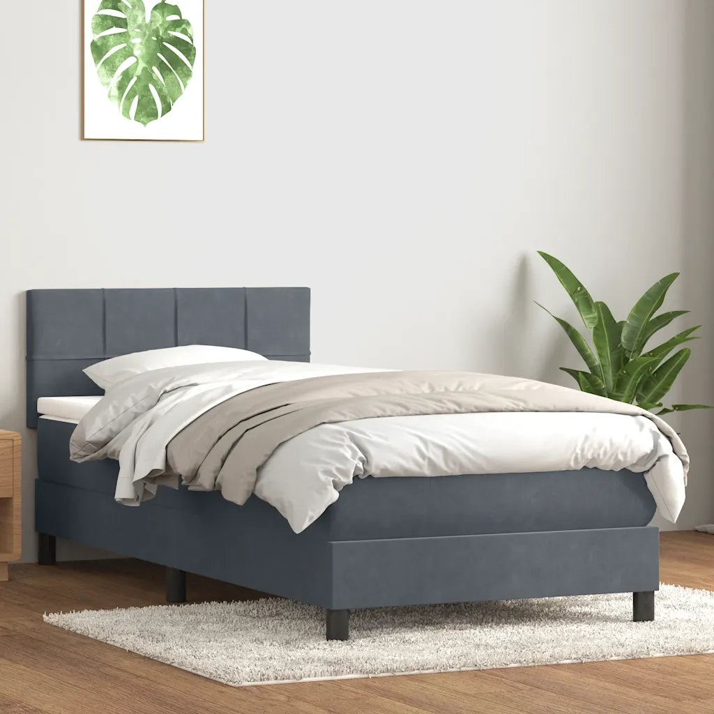Giroletto a Molle con Materasso Grigio Scuro 80x210 cm Velluto