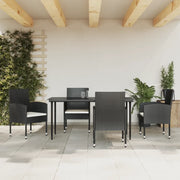 Set da Pranzo da Giardino 5 pz Nero in Polyrattan e Acciaio