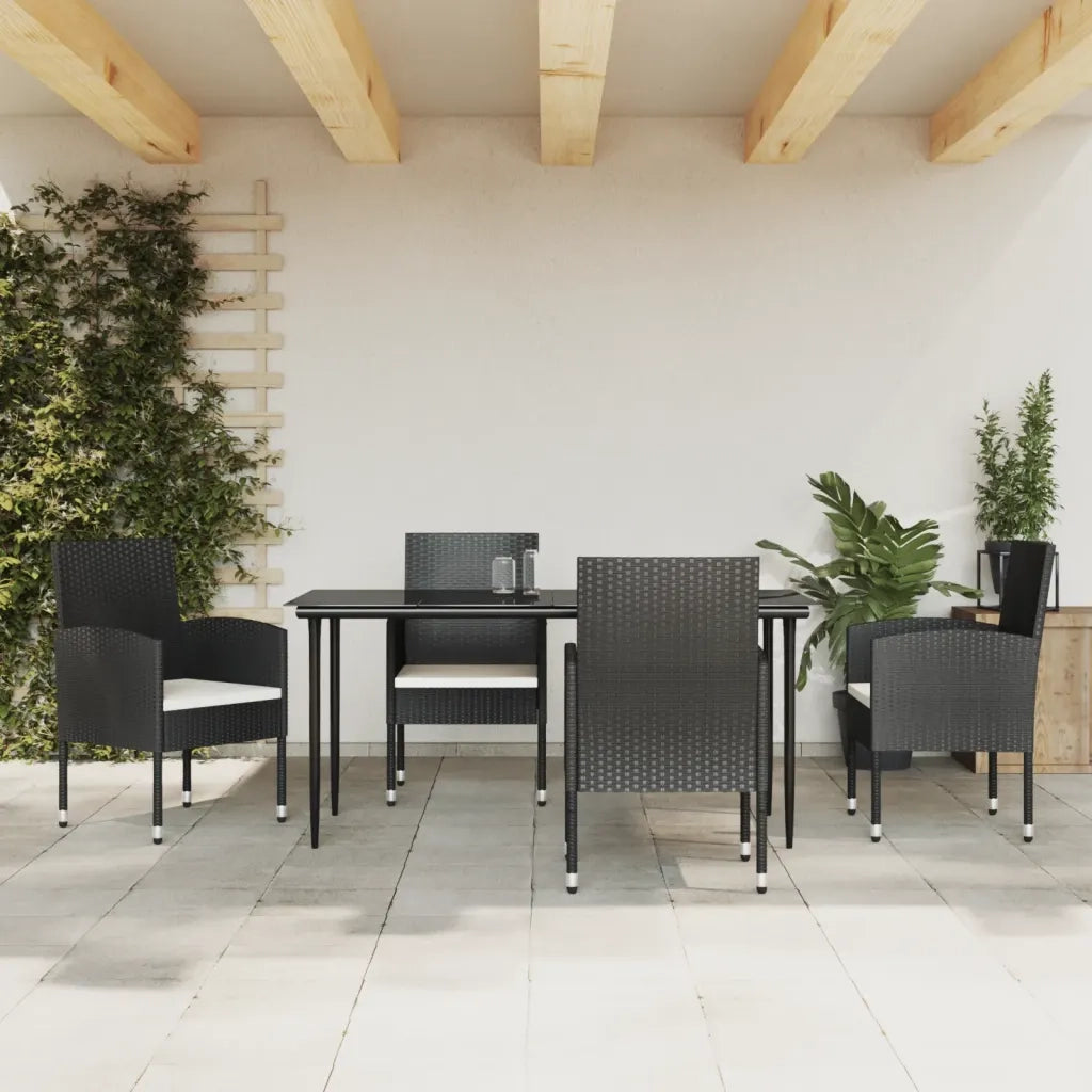 Set da Pranzo da Giardino 5 pz Nero in Polyrattan e Acciaio
