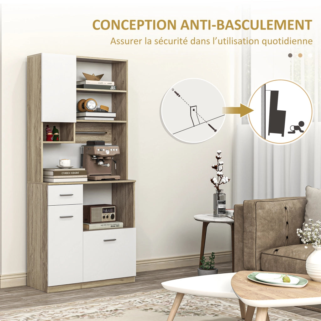 Mobile Alto da Cucina ¨C Xylo ¨C Bianco e Legno con Ripiani Regolabili e Cassetto