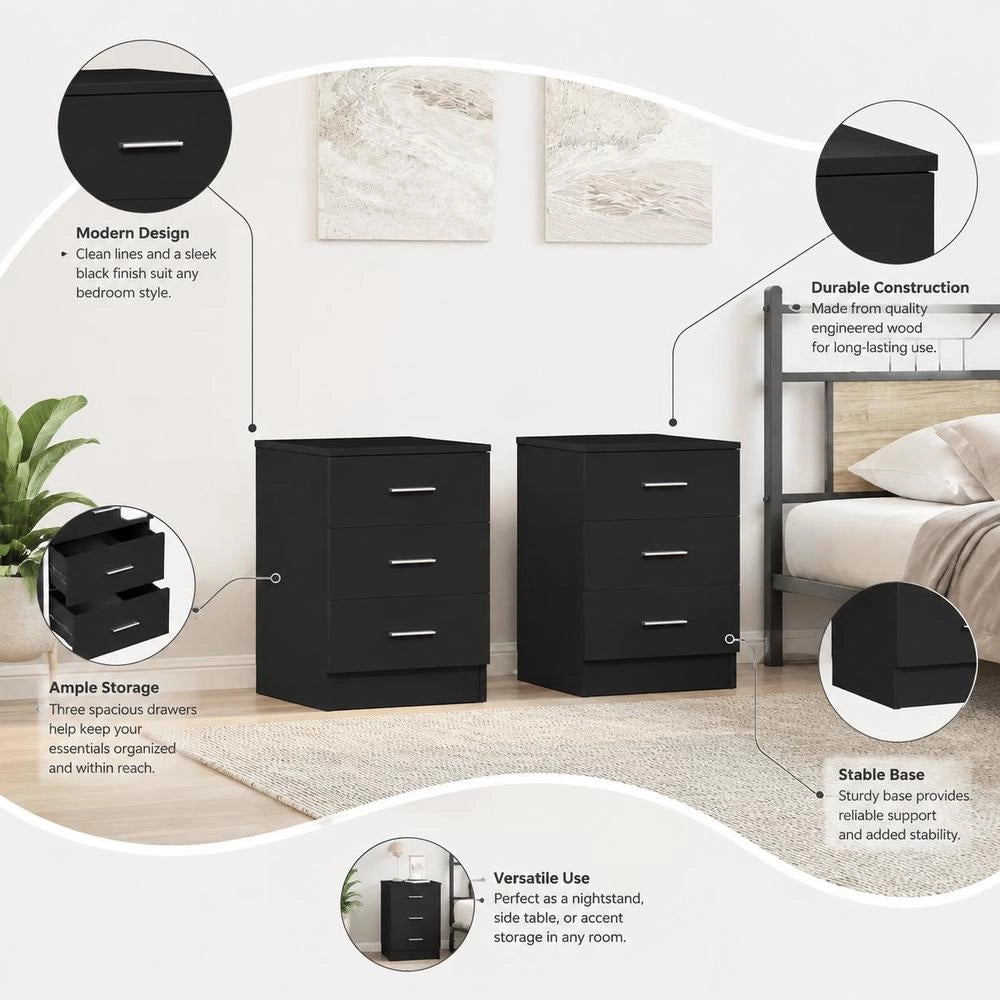 Bedside Tables 2 Pcs. Black 38x35x56 Cm Wood Material