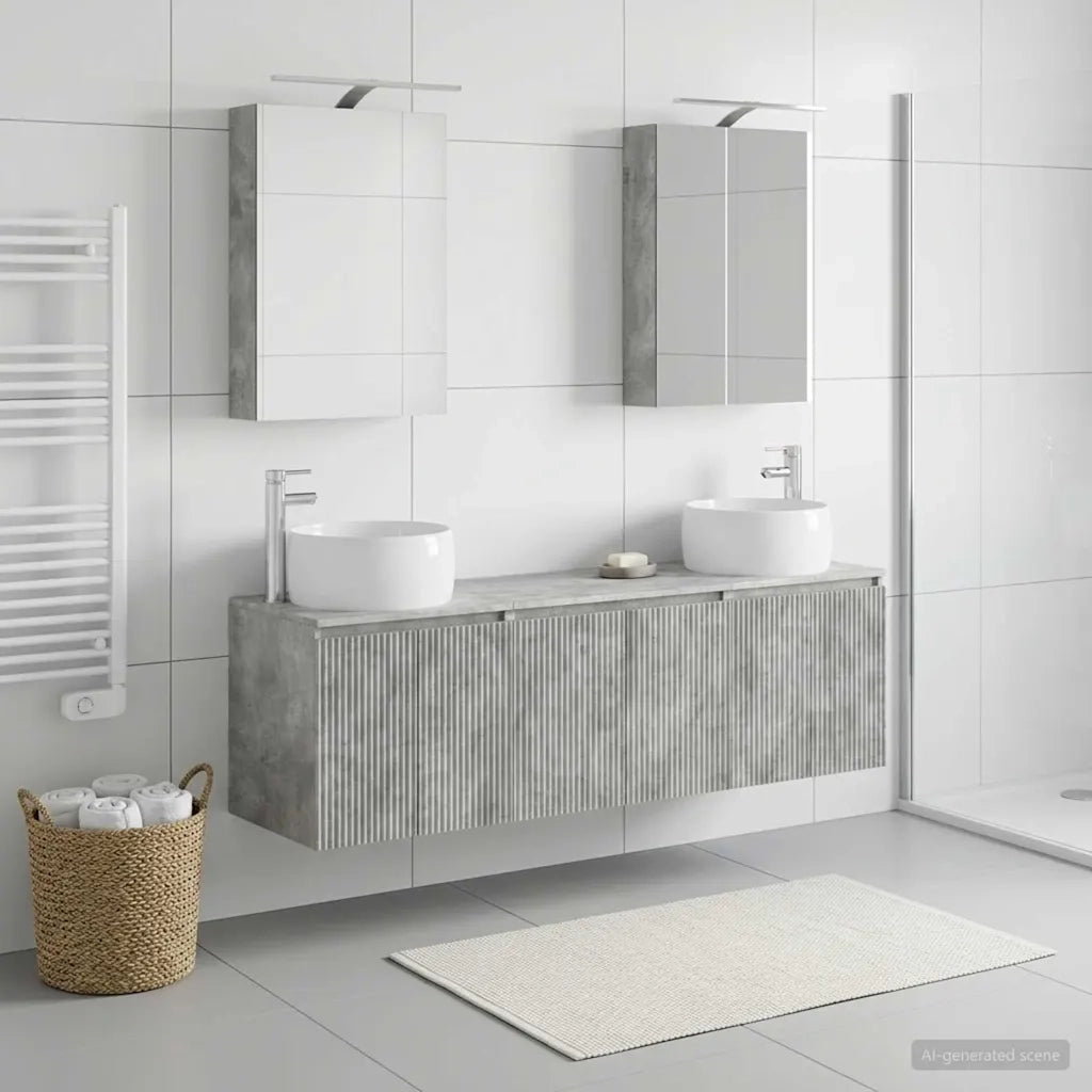 Set di Armadi da Bagno 5 pz Grigio Cemento Legno ingegnerizzato