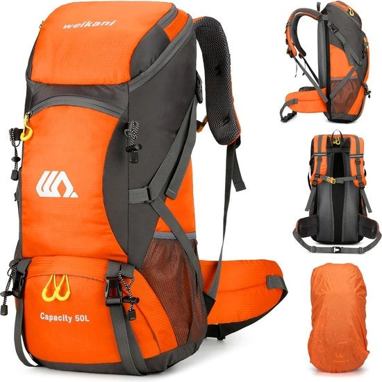 Zak da viaggio 50L, borsa da trekking per uomo e donna, impermeabile, con copertura per pioggia, borsa da viaggio per campeggio, escursioni, sport all'aperto