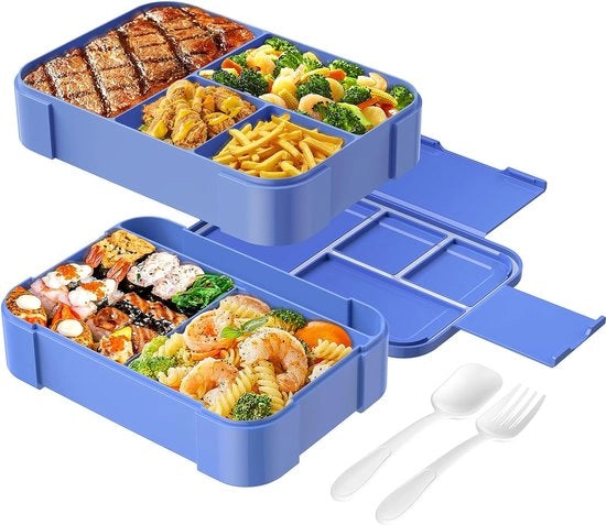 Bento Box contenitore per pranzo 2 strati 1500 ml grande capacità contenitore BPA-free per adulti/bambini (blu)