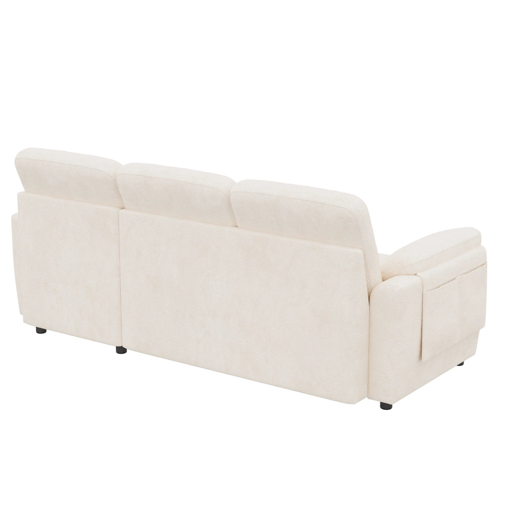 Divano angolare convertibile con letto estraibile chaise longue reversibile con contenitore in chenille beige per casa