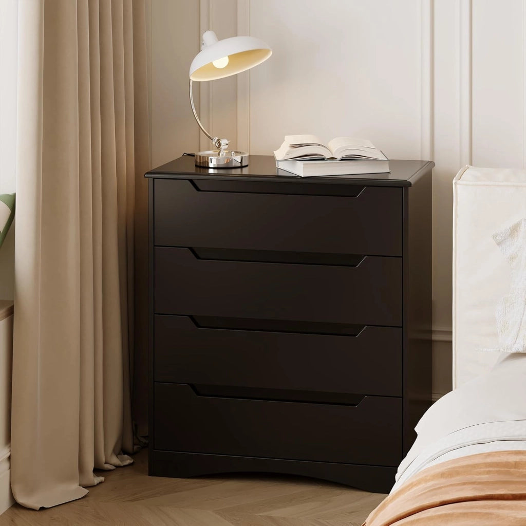 Cassettiera Camera da Letto con 4 cassetti, settimino camera da letto,Moderno e Salvaspazio per la Camera da Letto Soggiorno e Ingresso, 71 x 41 x 82 CM,Bianco (Nero)