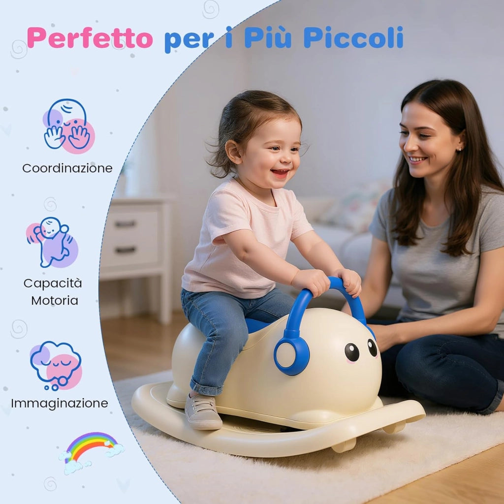 3 in 1 Cavallo a Dondolo per Bambini, Dondolo Cavalcabile con Spazio Nascosto, Ruote Scorrevoli e Tavola di Equilibrio Rimovibile, Regalo per Bambini 1-3 Anni