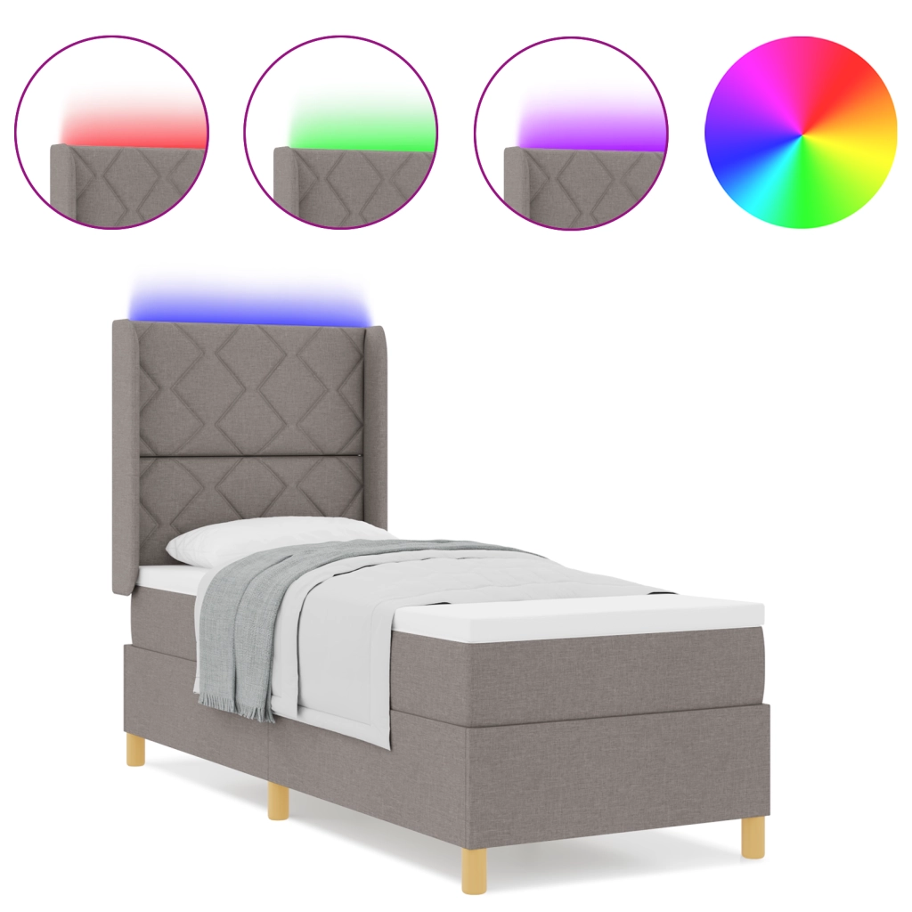 Letto a rete con materasso e LED Taupe 80x200 cm Tessuto