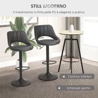 Set 2 Sgabelli da Bar Girevoli con Schienale e Poggiapiedi, Sgabelli Alti Moderni con Altezza Regolabile Base in Metallo Seduta Finta Pelle Grigia, 47x52x87-109cm