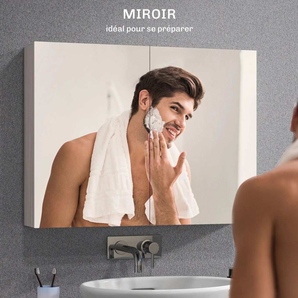 Armadio da bagno con specchio ¨C zephmum ¨C 80x15x60cm grigio