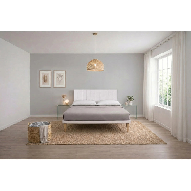Letto imbottito Matrimoniale 180x190 cm Vertical - Bianco,Similpelle,Con rete