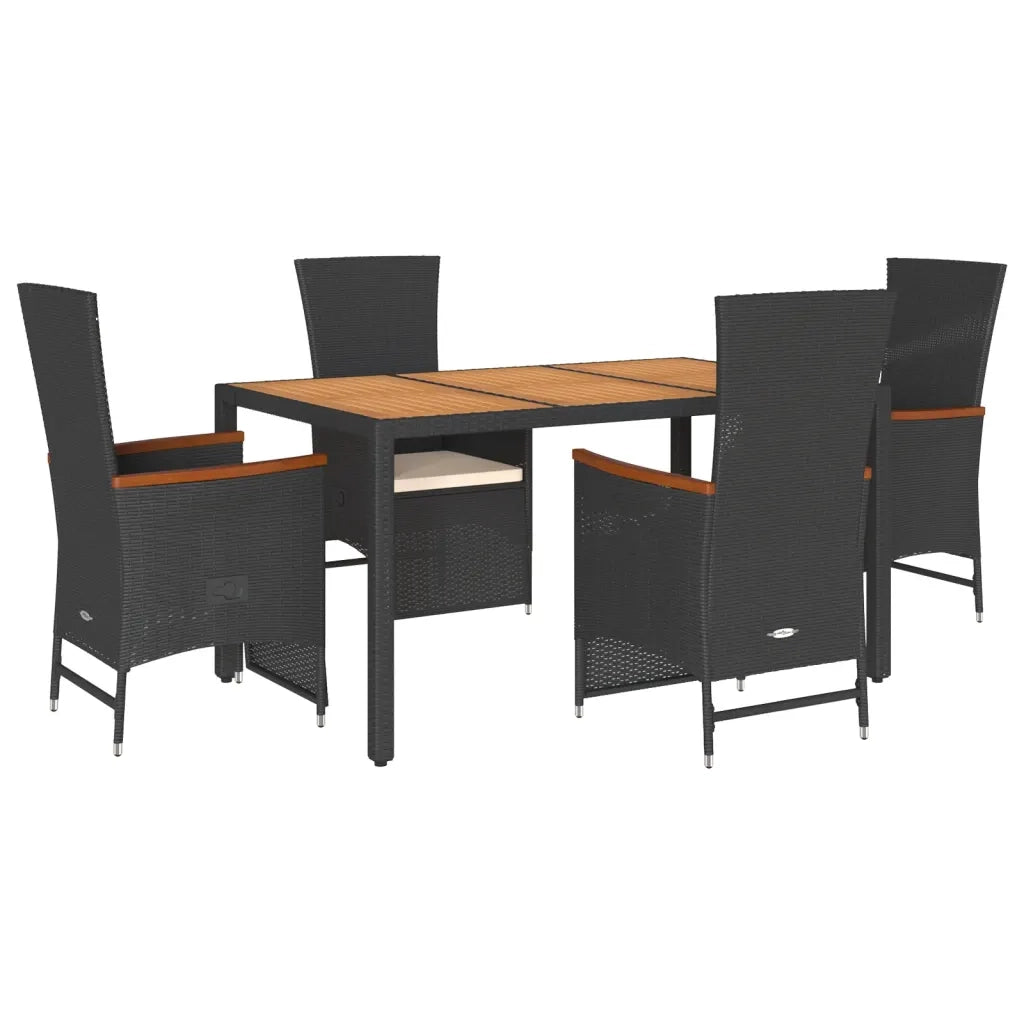 Set da Pranzo da Giardino 5 pz Nero con Cuscini in Polyrattan 3277510
