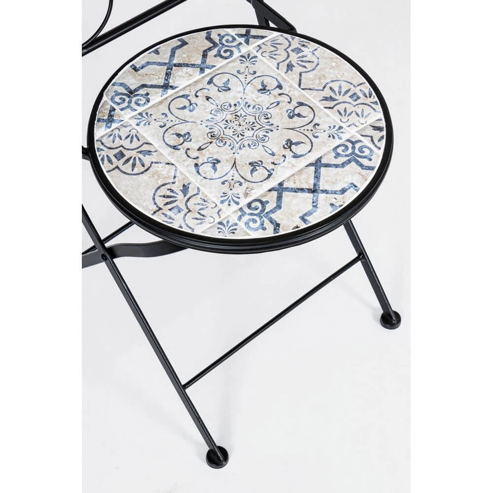 Set da 3 pezzi tavolo quadrato e sedie pieghevoli in acciaio con ceramica da esterno - BYZANTINE
