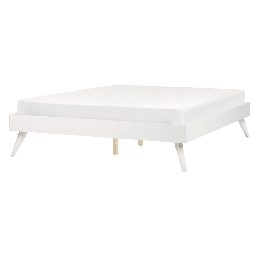 Letto in Legno bianco con Rete a Doghe Gambe in Legno 140 x 200 cm stile rustico camera da letto