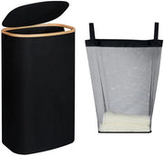 Wastino 110L con coperchio, lavandino sottile con maniglia in bambù e sacchetto lavabile, lavandini con coperchio, lavandini per bagno, camera da letto, area lavanderia (nero)