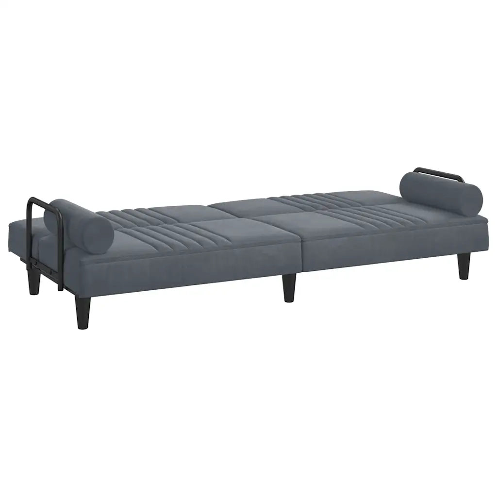 Divano Letto con Braccioli Grigio Scuro in Velluto 351895