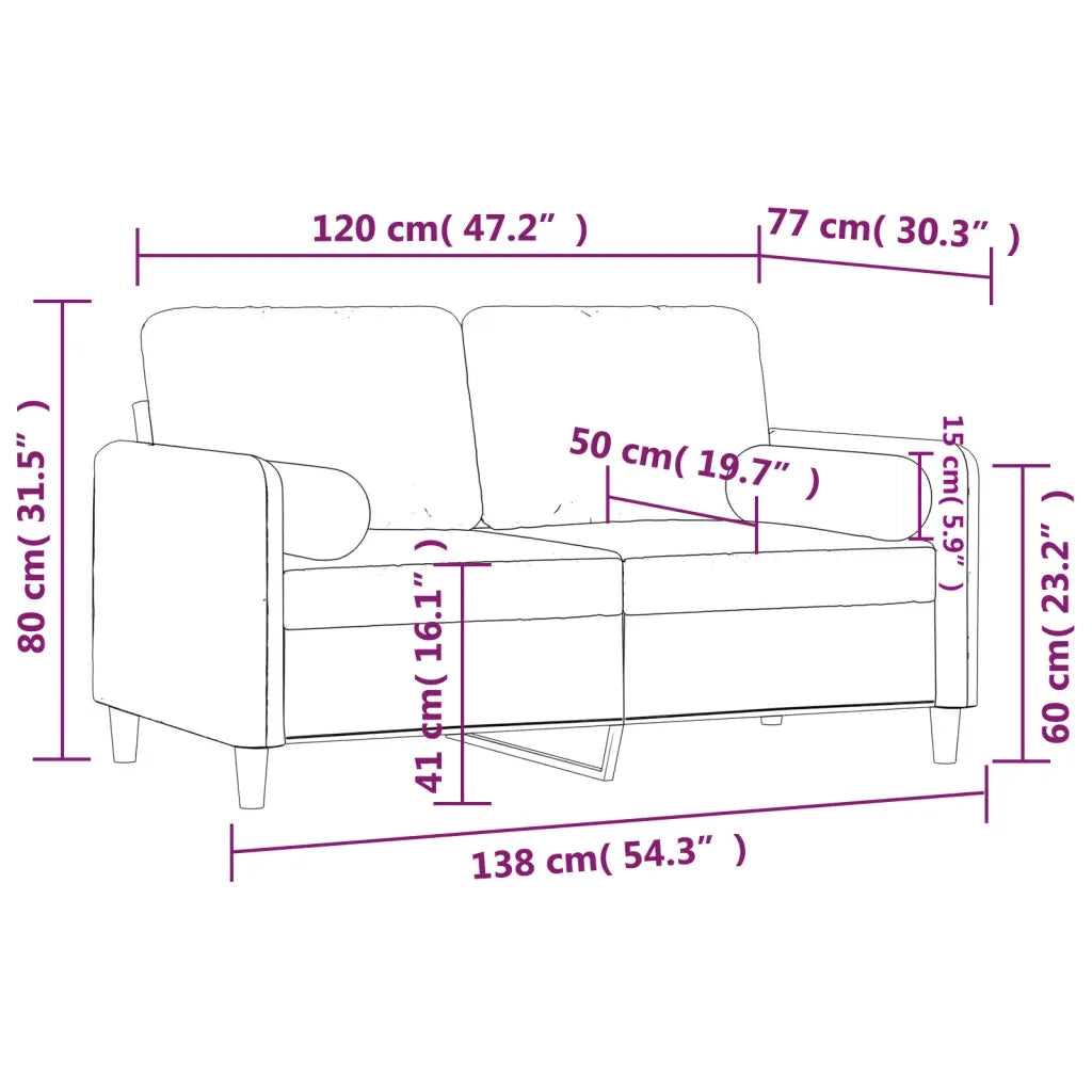 Divano a 2 Posti con Cuscini-Sofa 2 Posti con Cuscini Crema 120 cm in Velluto 550151
