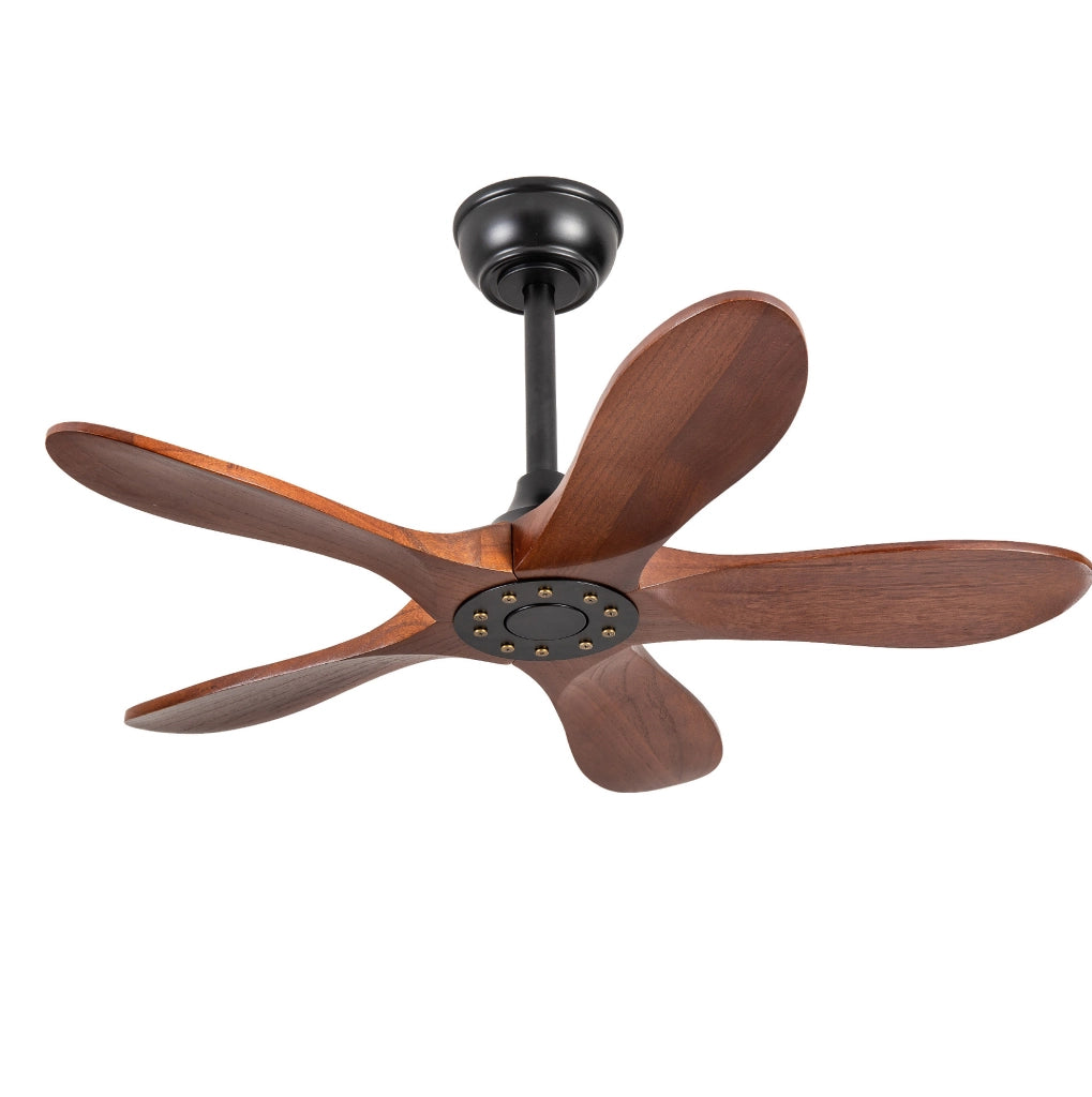 Ventilatore da soffitto senza luce 36 pollici; 5 pale in legno massello; noce scuro e nero