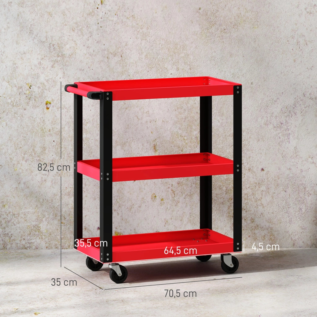 Carrello Portautensili con 3 Ripiani Ruote e Maniglie ¨C Xylo ¨C Capacit¨¤ 120 kg Rosso e Nero