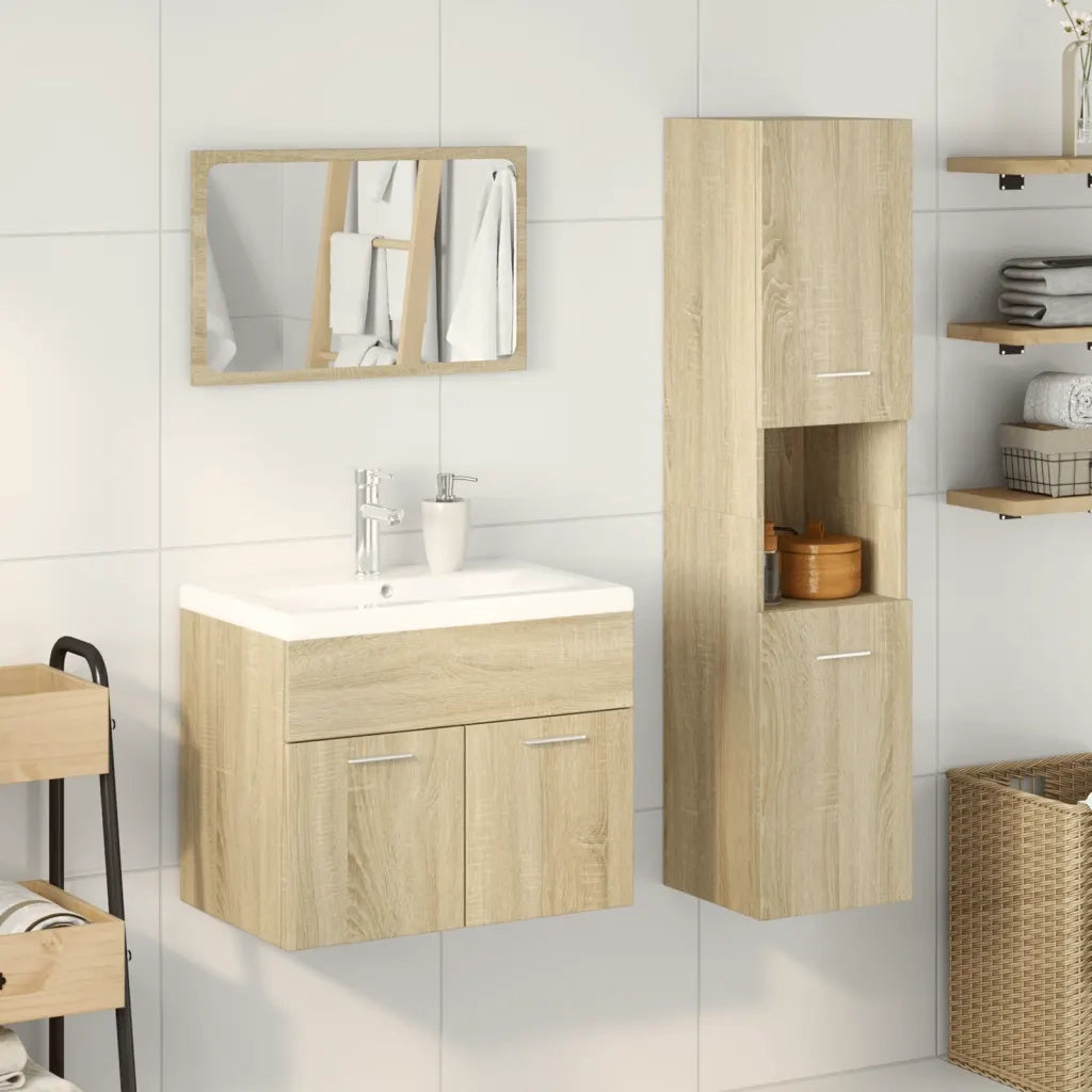 Set Mobili da Bagno 3 pz Rovere Sonoma in Legno Multistrato 3324993