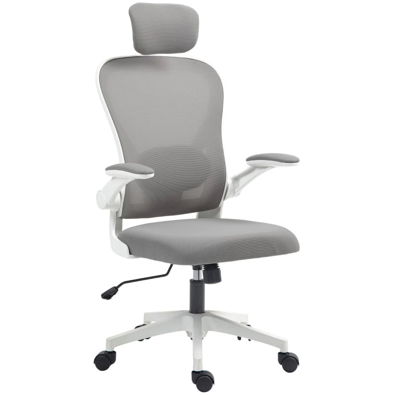 Sedia da ufficio ergonomica con poggiatesta regolabile supporto lombare e braccioli ribaltabili in poliestere grigio