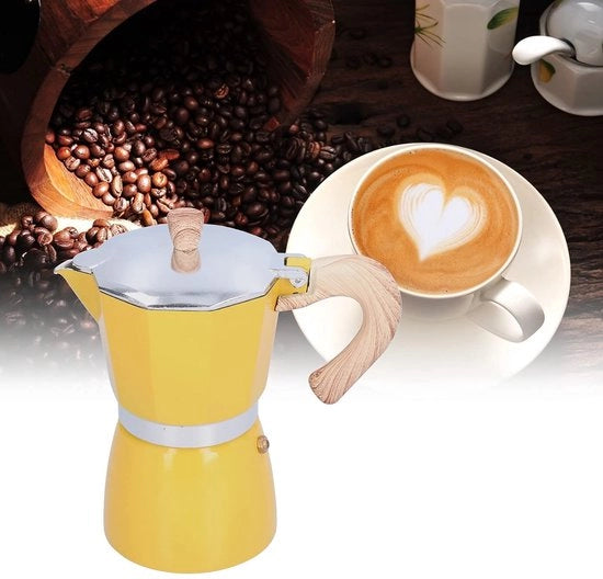 Caffettiera a Stufa - Capacità 6 Cup - Design Classico Italiano - Per Gas - Colore Giallo