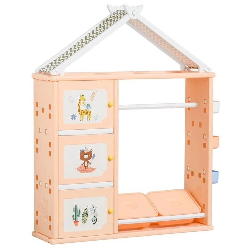 ARMADIO PORTAGIOCHI CON CONTENITORI E APPENDIABITI 128X34X155CM ARANCIONE