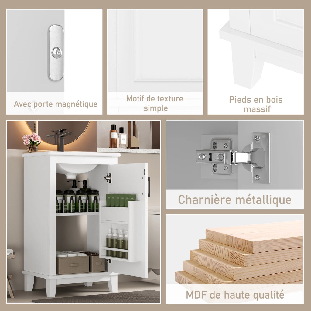Mobile sottolavabo da terra con lavabo integrato in ceramica ripiano regolabile MDF bianco 51 × 34 × 83 cm