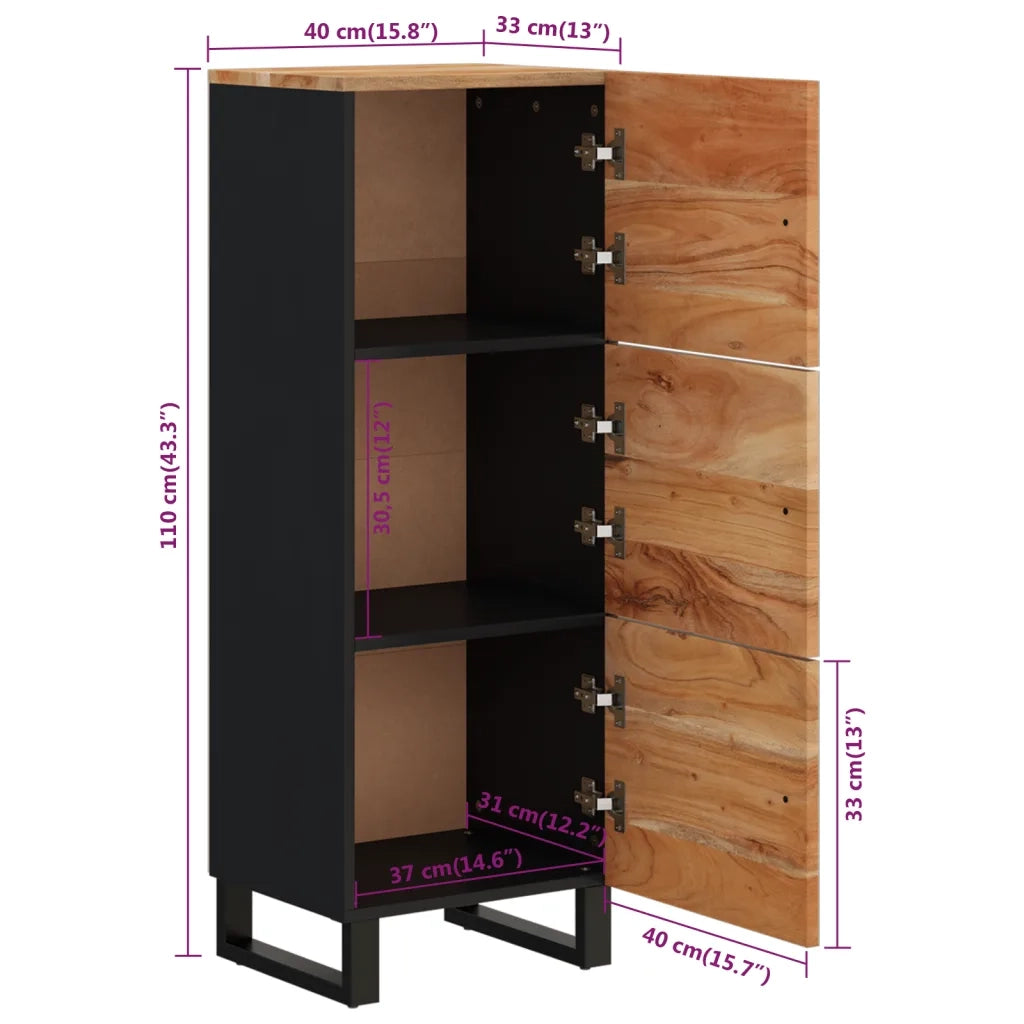 Credenza con 3 Ante-Buffet-Armadio da cucina 40x33x110 cm Legno Massello Acacia e Ferro