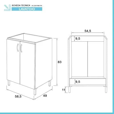 Mobile lavanderia 60x50 in ceramica olmo design moderno