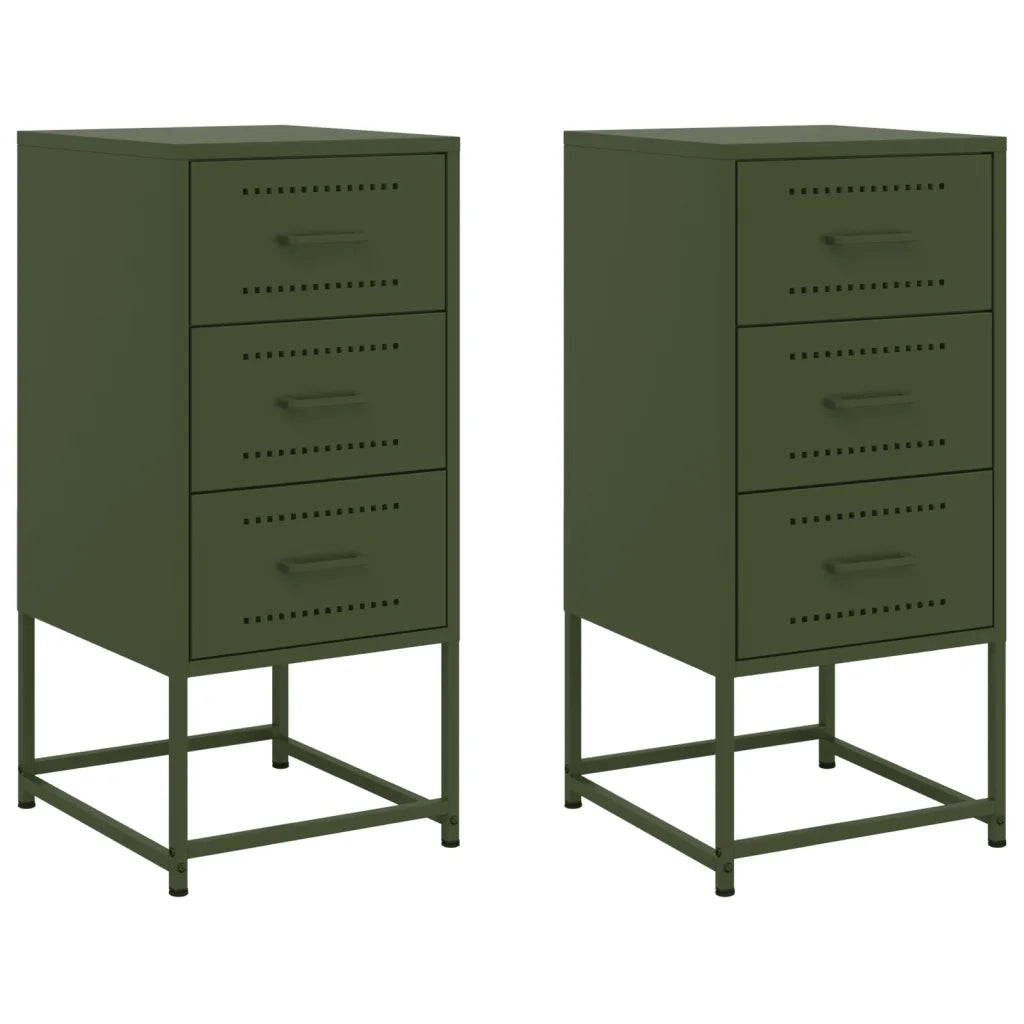 vidaXL Comodini 2 pz Verde Oliva 36x39x78 cm in Acciaio