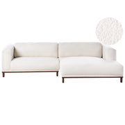 Divano angolare sinistro Tappezzato in tessuto poliestere bianco sporco Gambe in legno 4 posti Spesso imbottito Mobili da salotto in stile moderno