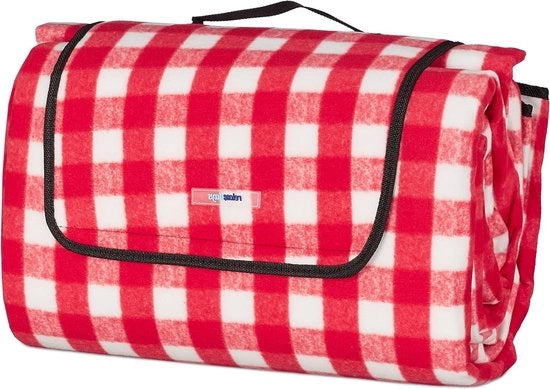 Pavimentazione da picnic 200 x 300 cm - isolante e impermeabile - panno di fleece ruvido - morbido con manico - rosso/bianco