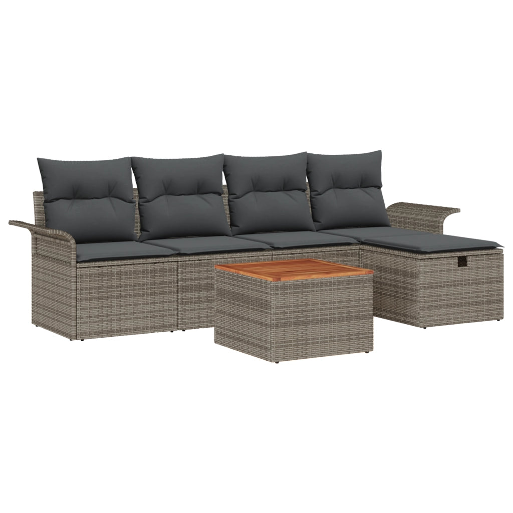 Set di Divano da Giardino a 6 Pezzi con Cuscini Grigi in Polyrattan