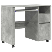 Scrivania | Tavolo da Ufficio con Ruote con cassetto Grigio cemento 91 x 50 x 77 cm