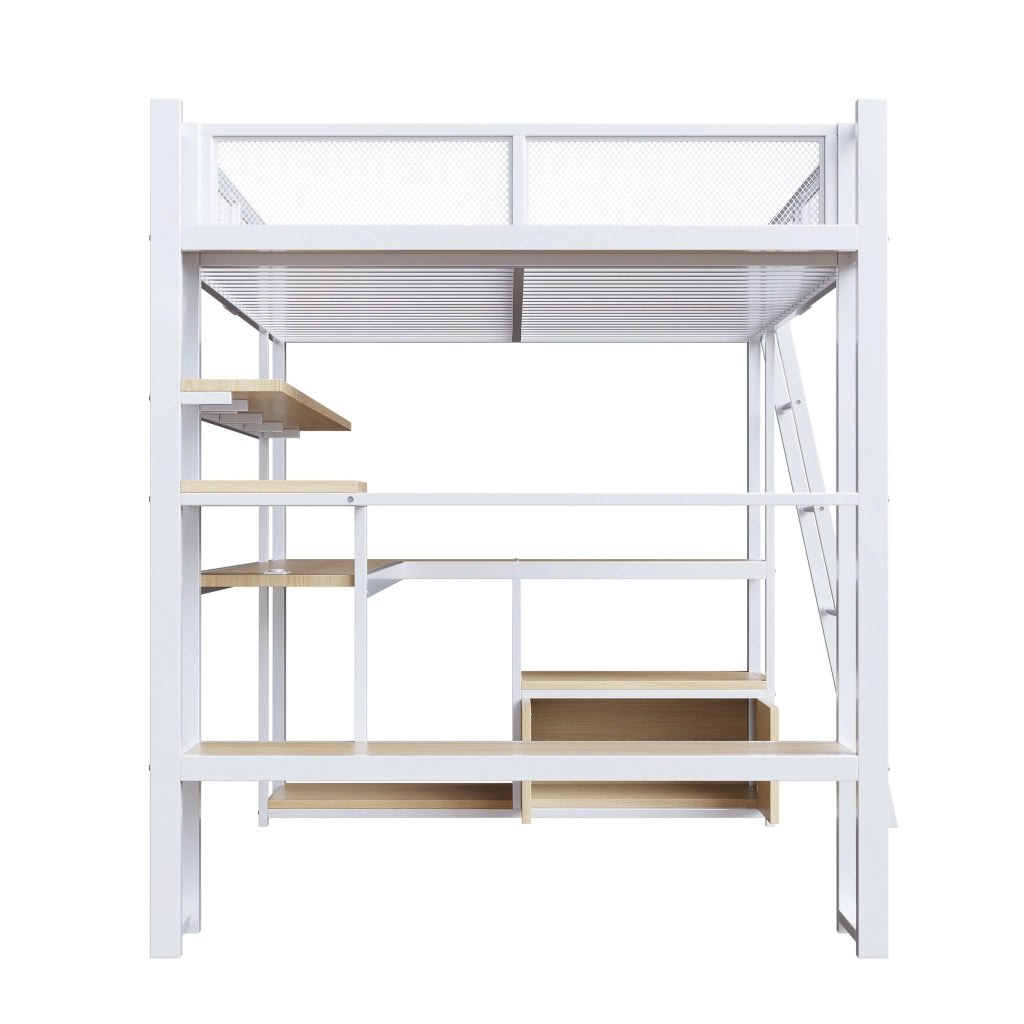 LETTO a soppalco gaming 140x200 cm in MDF e metallo bianco con LED