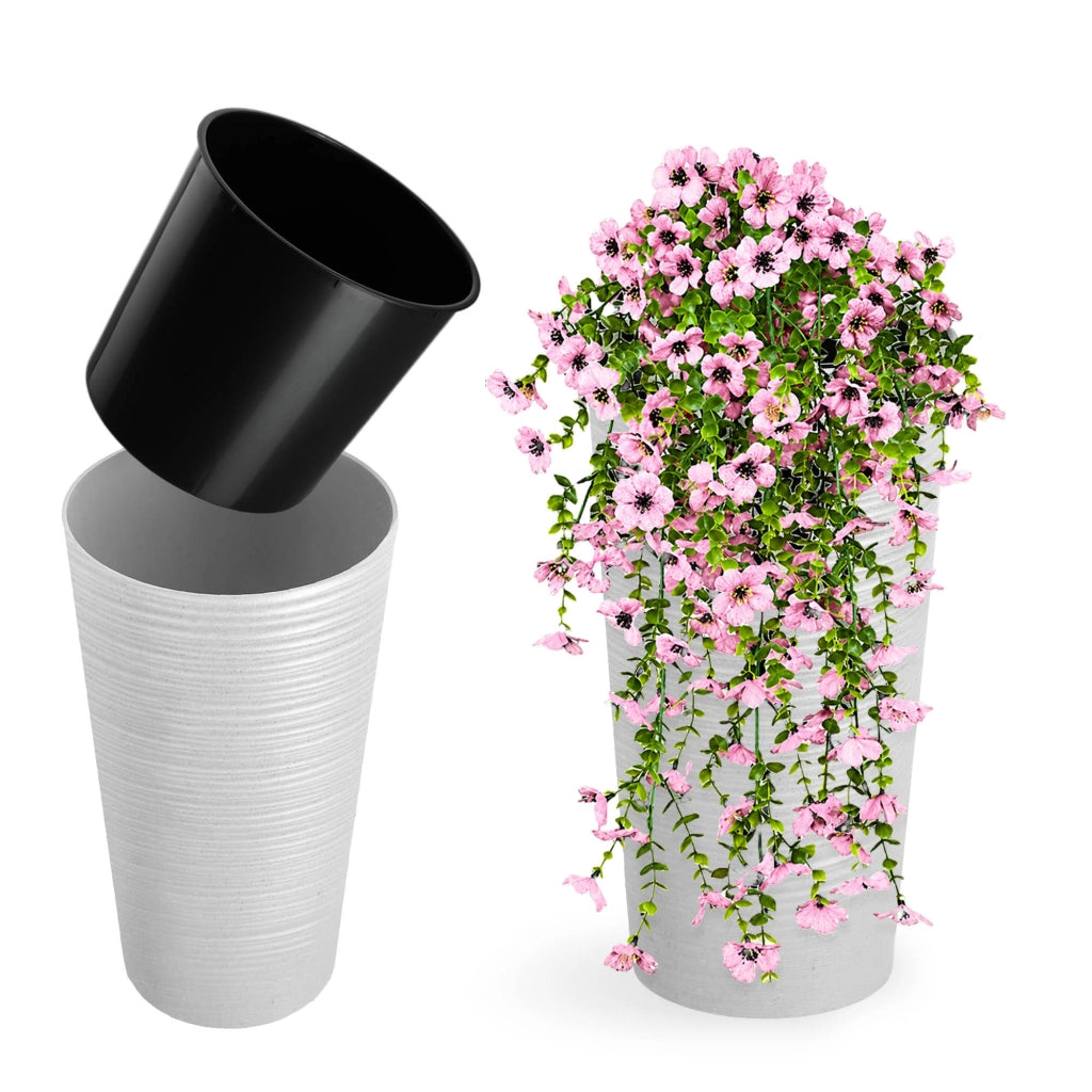 Vaso da fiori KADAX, coprivaso alto 57 cm con inserto, per soggiorno, bianco.