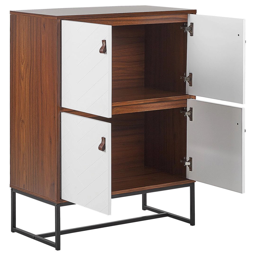 Credenza in legno scuro con gambe in metallo bianco Mobiletto 2 scomparti 4 ante 100 x 76 cm Mobili da soggiorno tradizionali moderni
