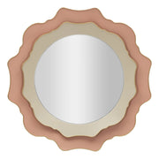 Specchio da parete rotondo con cornice sagomata color crema e rosa