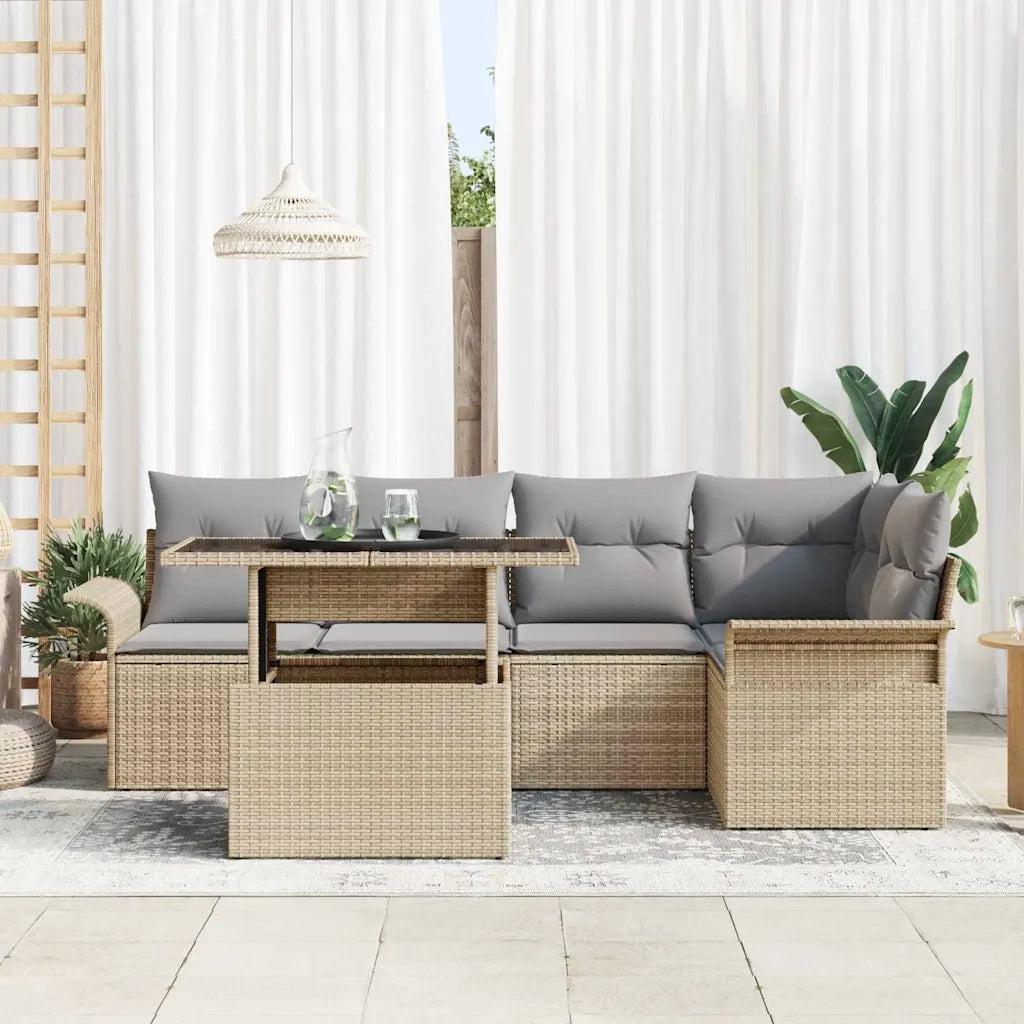 Set Divano da Giardino con cuscino 6 pcs Beige polyrattan