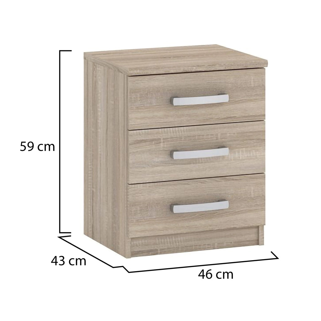 Lebale, Comodino 3 Cassetti, 46x43x59h cm Marrone Rovere