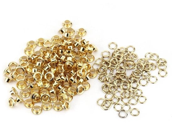 Occhioni in Metallo 100 Pezzi - Viti a Gancio - Anelli - Per Lavorazione della Pelle - Oro/Argento - Metallo Rondino - Occhi