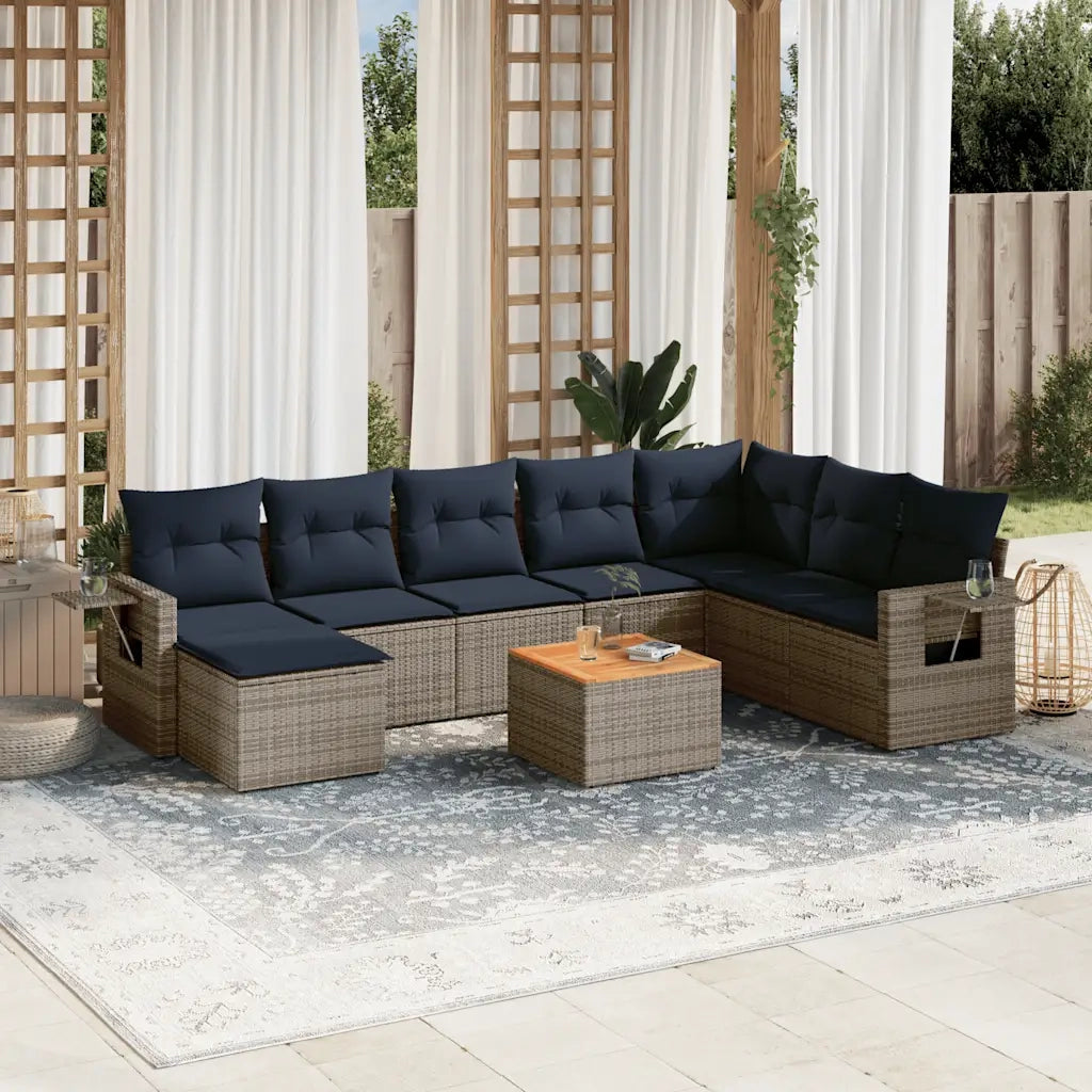 Set Divani da Giardino 9 pz con Cuscini Grigio in Polyrattan 3224703