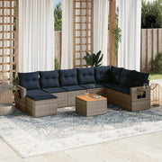 Set Divani da Giardino 9 pz con Cuscini Grigio in Polyrattan 3224703