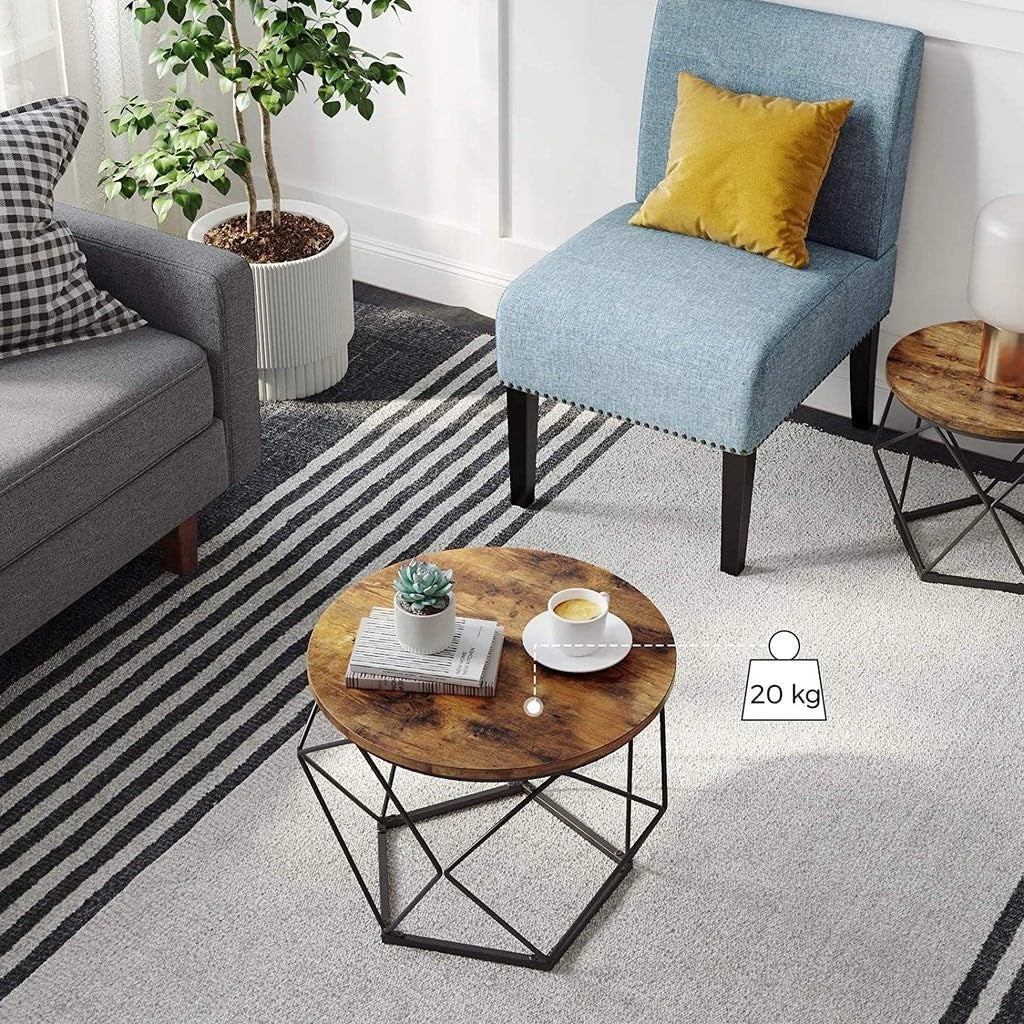 Tavolini da caffè Valora Rustic Brown Set di 2 con struttura in acciaio | stile loft