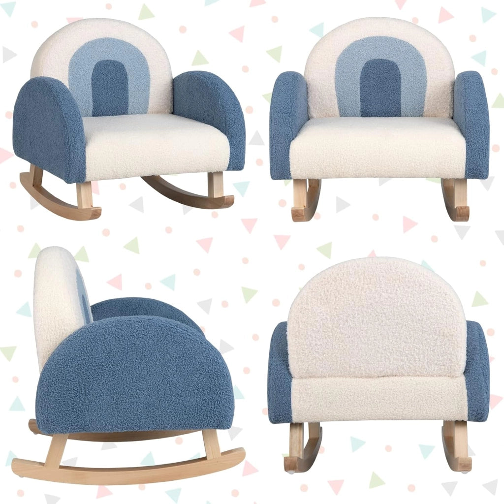 Sedia a Dondolo per Bambini con Gambe in Legno Massello, Poltrona per Bambini di 3-5 Anni, Divanetto Singolo Imbottito per Cameretta, 50,5 x 49 x 50,5 cm, Portata 50 kg (Blu)