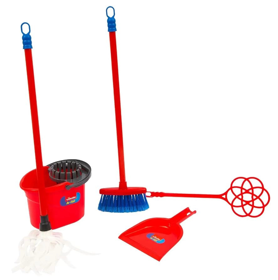 SET PULIZIE SCATOLATO VILEDA KIDS CON MOCIO, SECCHIO SCOPA PALETTA E BATTIPANNI 18 M+